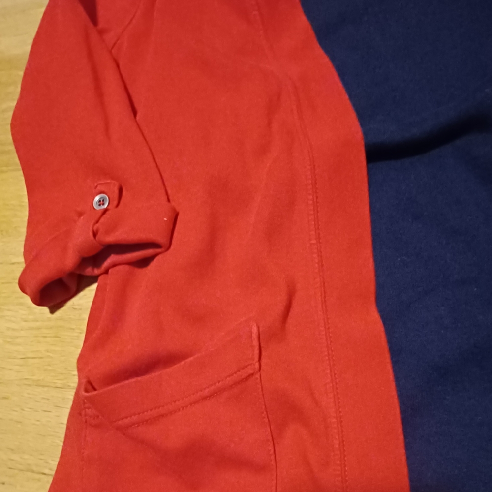 2 Tops Appleseed's Vibrant Red and Studio Works Navy Blue Shirt Cardigan